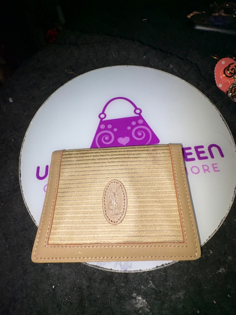 Yves Saint Laurent Beige Woven Leather-Trim Wallet - PROJECT